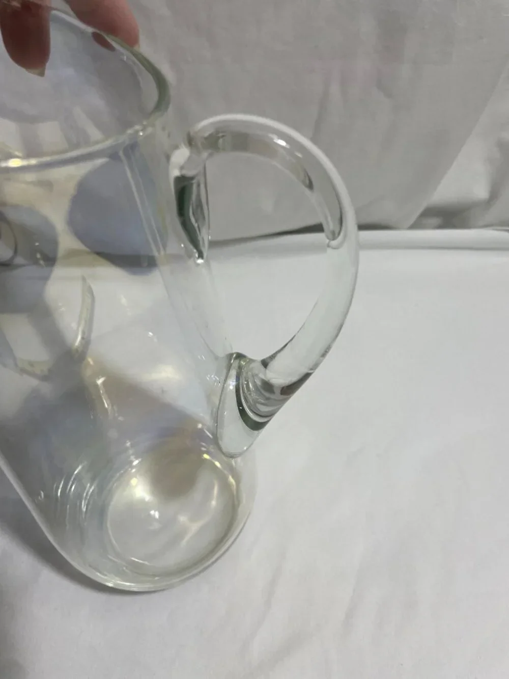 Iridescent Glass Water Pitcher Carafe Applied Handle Hand Blown Style 10